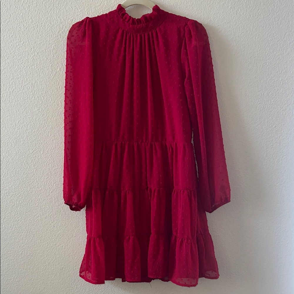 Miami Scarlet Swiss Dot Ruffle Mini Dress